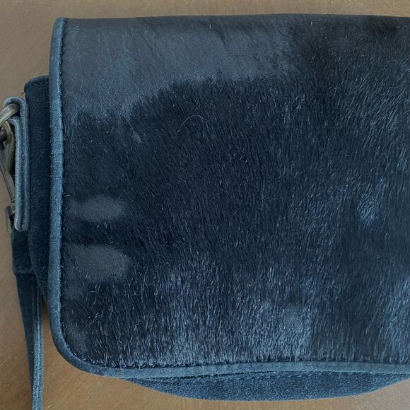 Liebeskind Berlin Mini Crossbody Bag Black Suede Leather Calf Hair Boho Purse - Picture 2 of 11